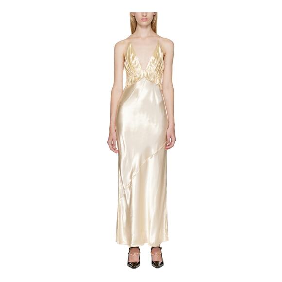 KHAITE Dresses & Skirts - Khaite Off-White 'The Nirva' Gold Low Back Maxi Dress Size XS